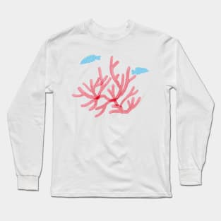 Pink coral and blue fish in the ocean Long Sleeve T-Shirt